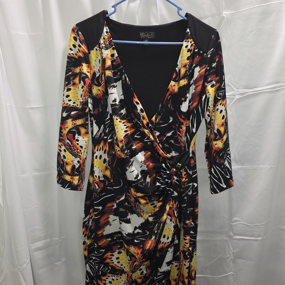Thalia Sodi Black and Orange Long Sleeve Dress